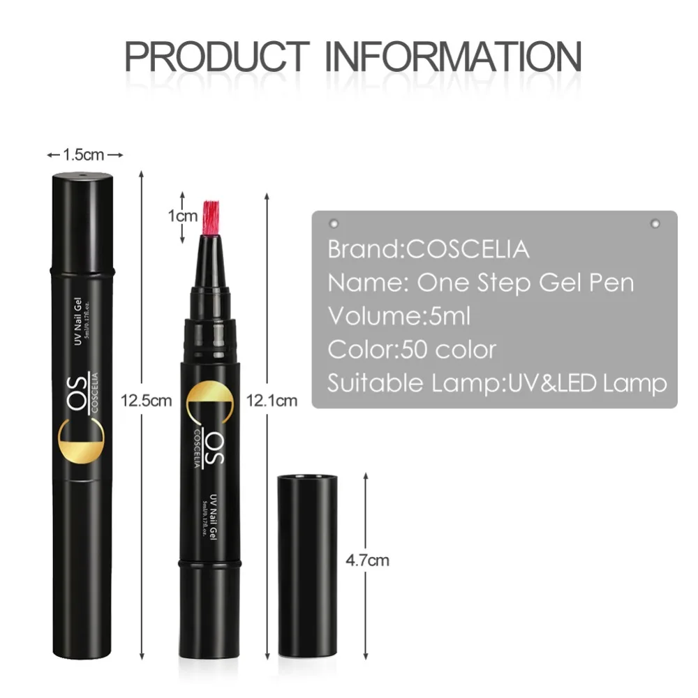 

COSCELIA One Step Gel Varnish Pen 3 In 1 Semi Permanant UV LED Gel Nail Polish Nail Painting No Need Base Top Nail Art