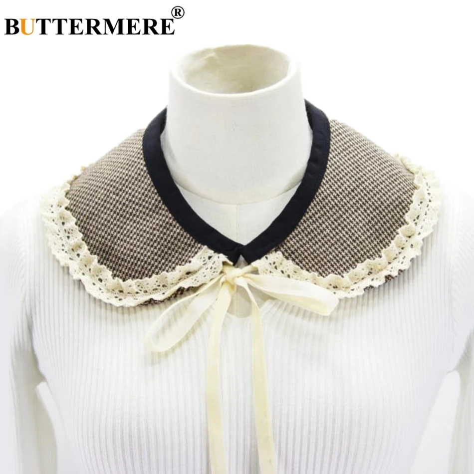 

BUTTERMERE Peter Pan Collar Women Fake Collar Houndstooth Woolen Bowknot removable collar Retro Ladies False Collar Detachable
