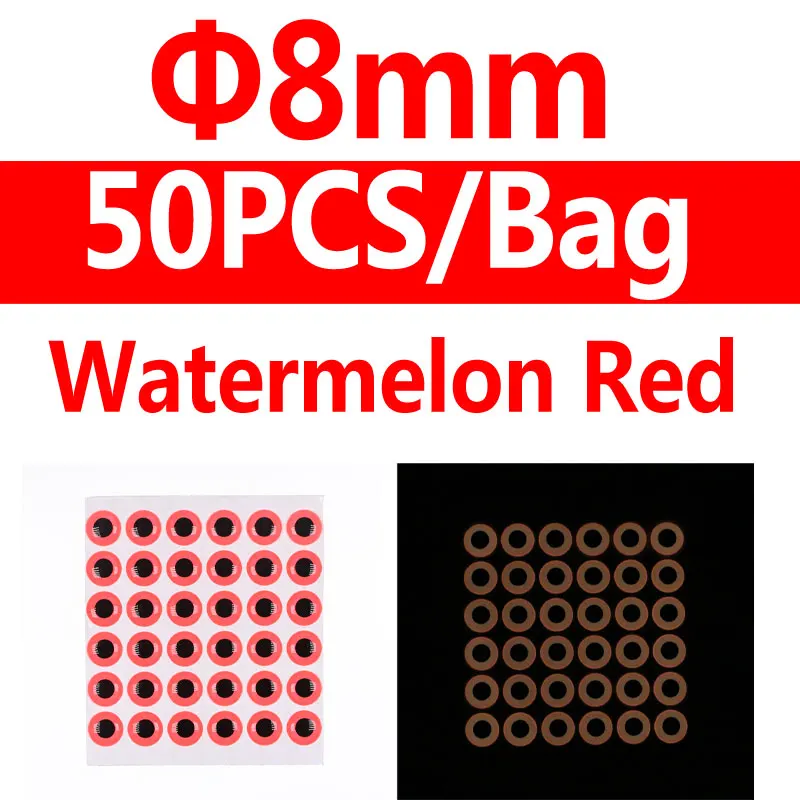 8mm watermelon 50pcs Bimoo 50 шт. световая приманка для рыбалки глаза 3D моделирование нахлыстом Гольян Искусственные глаза рыбы Оранжевый Синий Зеленый 3 мм/4 мм/5 мм и т. Д - Цвет: 8mm watermelon 50pcs
