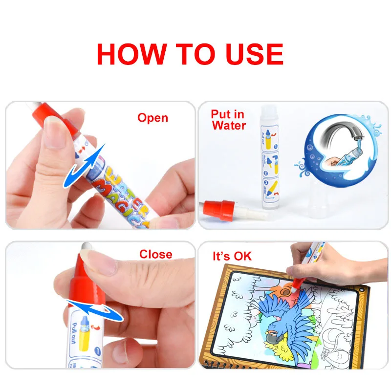 21*17cm Magic Water Drawing Book with Pen Painting Card Coloring Book Educational Toys Doodle Board (safety/Can Re-use)