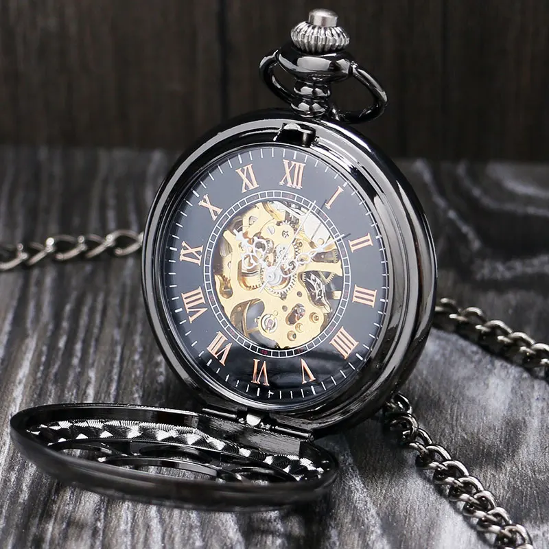 Lucury font b Steampunk b font Mechanical Pocket font b Watch b font Silver Black Hollow