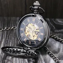 Lucury Steampunk Mechanical Pocket Watch Silver/Black Hollow Flower Steel Hand Wind Men Women Pendant Fob Chain Birthday Gifts