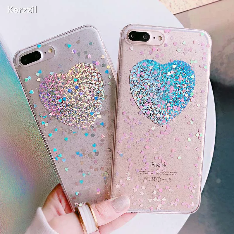 Чехол для телефона Kerzzil с блестящими сердечками iPhone 7 8 Plus прозрачные чехлы мягкая