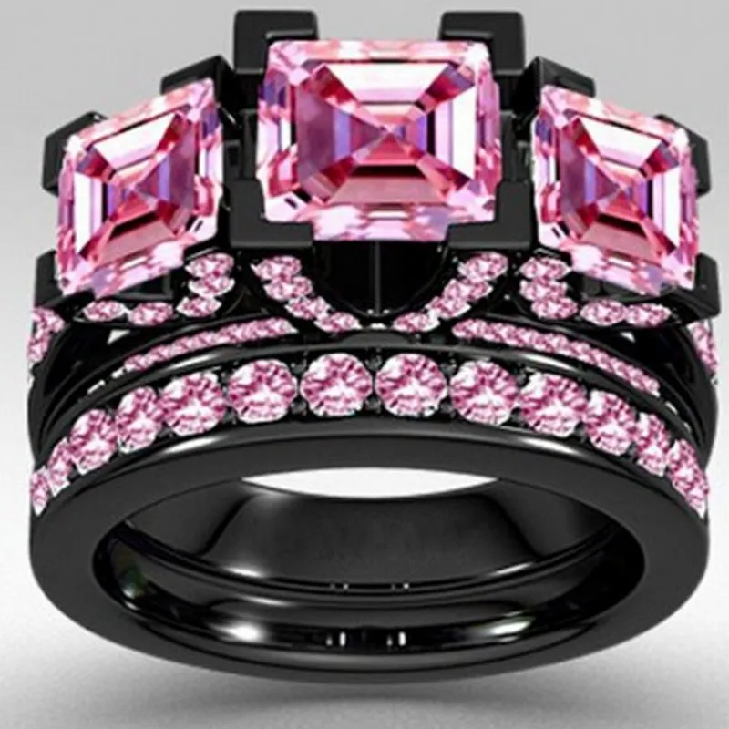 choucong style princess cut 6ct pink sapphrie 5a zircon stone black gold 925 sterling silver engagement wedding band ring set - Black And Pink Wedding Ring Sets choucong style princess cut 6ct pink sapphrie 5a zircon stone black gold 925 sterling silver engagement wedding band ring set - Black And Pink Wedding Ring Sets