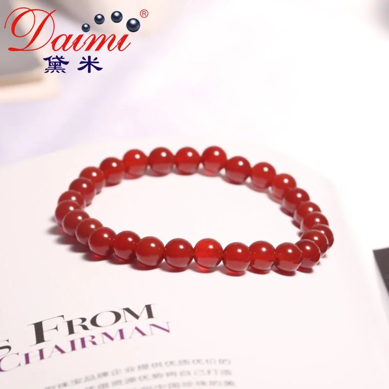

DAIMI Red Agate Bracelet Round Ball Elastic Bracelet Graduation Gift