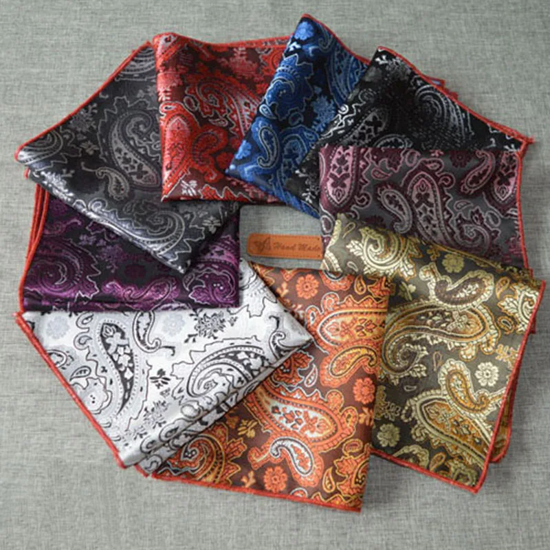 

9PCS/LOT Business Wedding Square Pockets for Men Paisley Floral Polyester Handkerchief Hanky Bridegroom Pocket Towel Hankies