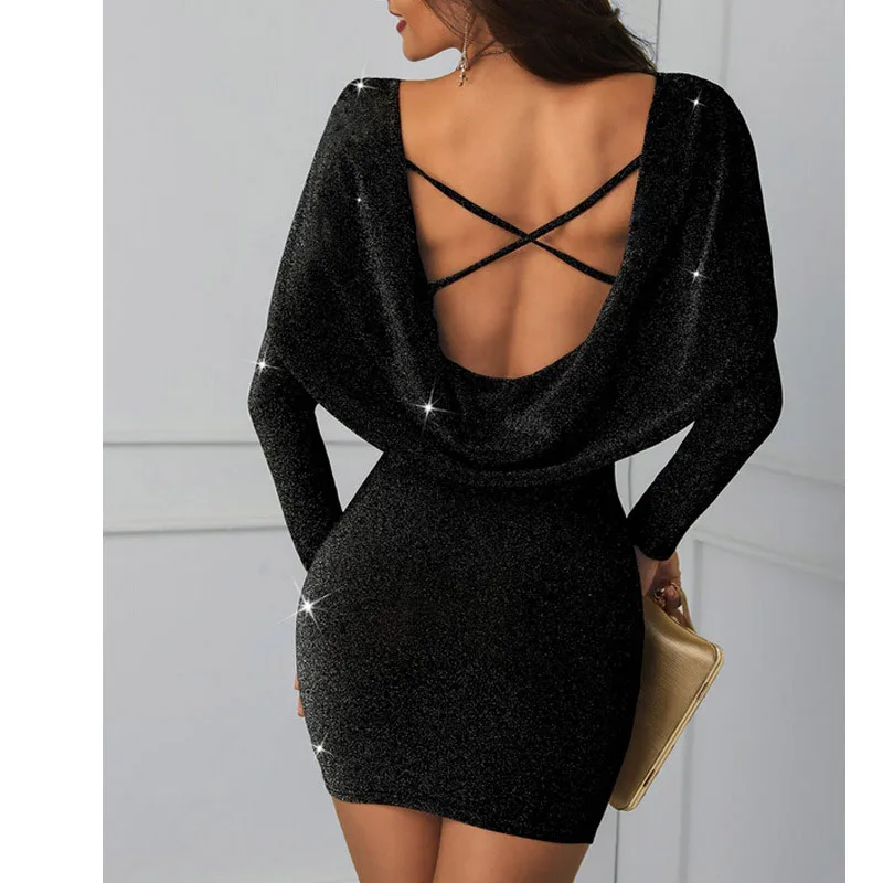 HIRIGIN новые женские сексуальные Bodycon Bling открытая спина с длинным рукавом Вечерние Повседневные мини-платья карандаш