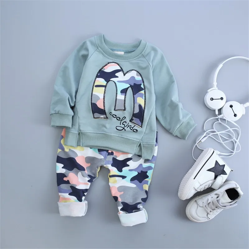 2017 модный весенне-летний Камуфляжный комплект детской одежды с мультяшной