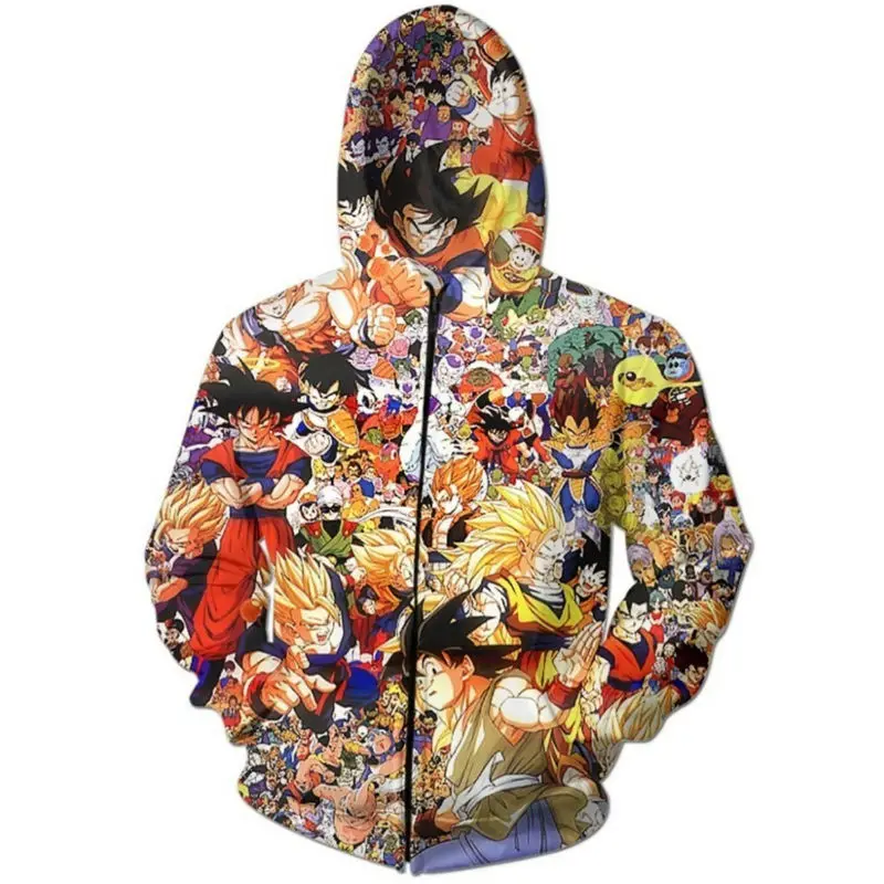 

Anime Dragon Ball Z Characters Hoodie Zipper Men Outerwear Vegeta Goku 3D Printing Tracksuits Homme Hooded Sweatshirt For Unisex