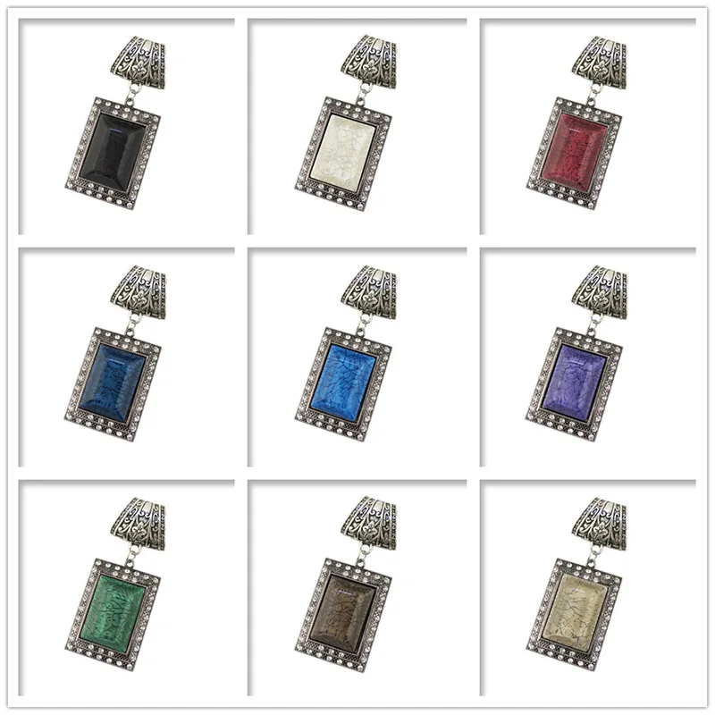 

Hot Fashion DIY Jewelry Necklace Scarf Findings Antique Silver Alloy Square Charm Rhinestone Pendant