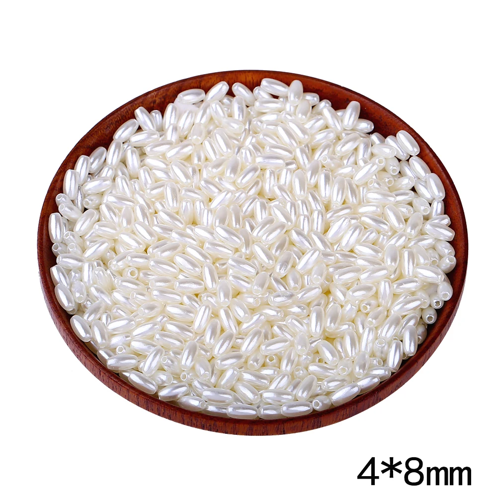

1000pcs/Lot 4*8mm ABS Imitation Pearl Straight Hole Rice Beads DIY Accessories Wholesale Resin Beaded For Jewelry Making