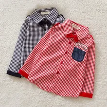 Школьные Обувь для девочек блуза в клетку весна/осень Повседневное хлопковая рубашка с длинными рукавами унисекс Топы Для мальчиков ясельного возраста для девочек полосатый галстук рубашка