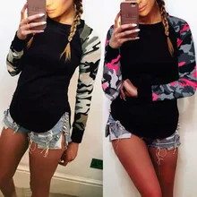 ZOGAA 2018 Long Sleeve Camouflage Print T-shirt Stitching Armygreen T-shirt 5xl Women Shirt Casual female T-shirt abstract print casual long sleeve t shirt