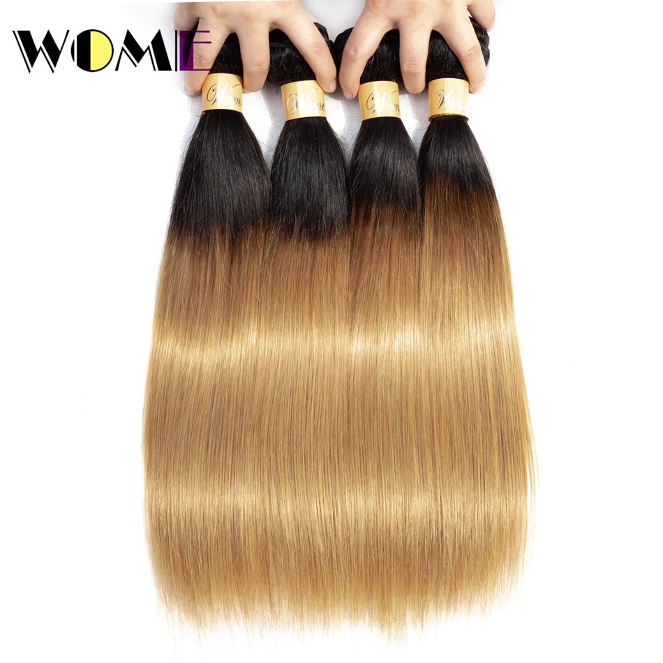 Женские человеческих волос прямо Ombre Hair Связки T1b/27 бразильских переплетения 100%