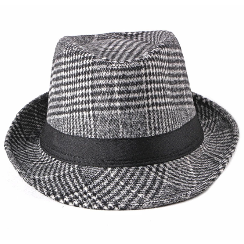 

HT2203 Autumn Winter Wool Hats Men Women Plaid Trilby Hats with Band Vintage Retro Men Fedora Hats Male Derby Jazz Hats Fedoras