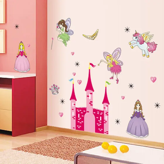 diy castle wall sticker princess wall decals cartoon vinyl peel and