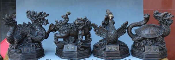 

shitou 003274 10" Bronze 4 Beast Dragon Turtle White Tiger Peacock Xuan Wu Full Snake Set discount 30% (C0324)