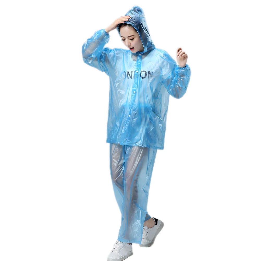 Новая мода Eva цвет прозрачный комплект отдельный Плащ дождевик брюки для мужчин и женщин Пластиковые дождевики открытый непромокаемые костюмы