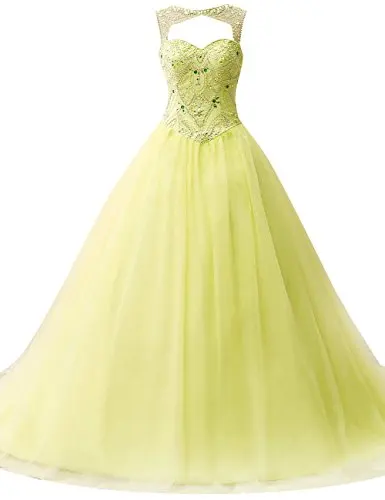 ANGELSBRIDEP Mint Green Quinceanera Dresses 15 Years Unique Neck Crystal Beading Bodice Full-Length Tulle Puffly Debutante Gowns