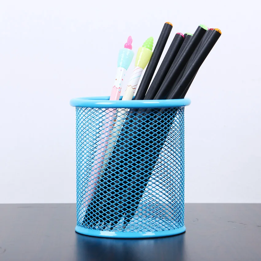 

1PC Simple 5 Colors Mesh Grid Pen Pencil Pot Holder Container Metal Round Pen Holders Office Stationery Supplies