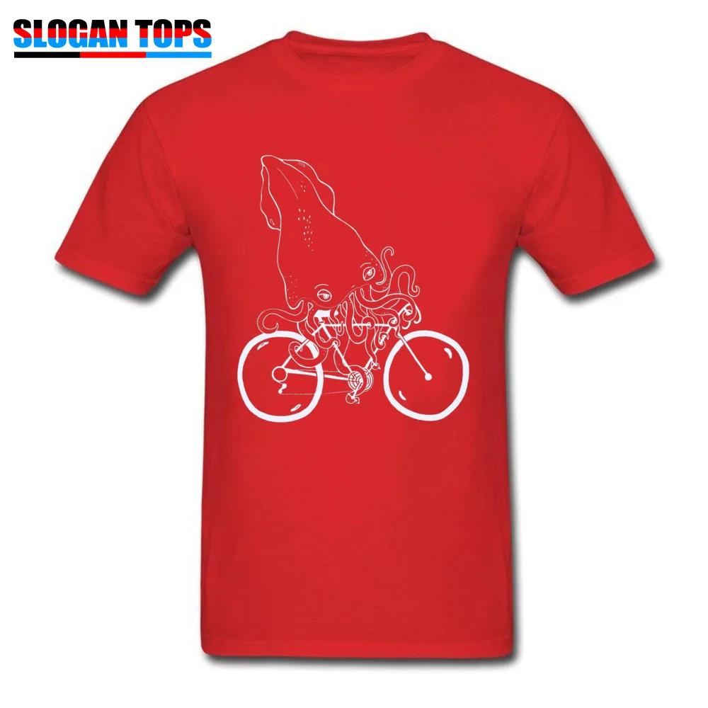 Squid on a bike 9052 O-Neck Top T-shirts Summer/Fall Tops Tees Short Sleeve New Arrival 100% Cotton Summer Tee Shirts Design Man Squid on a bike 9052 red