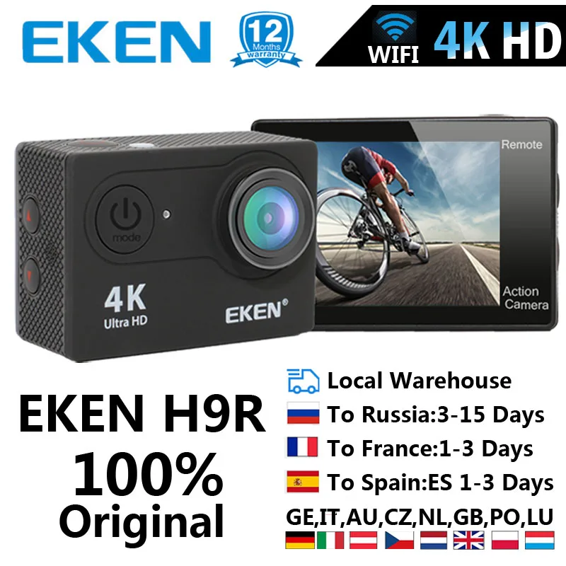 EKEN H9R/H9 Экшн-камера для подводной съемки, водонепроницаемая, Ultra HD, 4 K/25fps, Wi-Fi, 2,0 дюймов, 170D, камера для записи на шлем, Спортивная камера