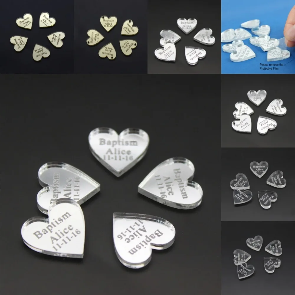 50 Pieces Personalized Engraved Baby Baptism Hangs Love Heart Wedding Table Decoration Favors Hearts