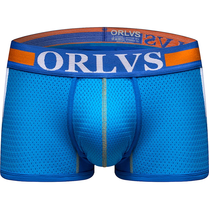 ORLVS, брендовые сексуальные боксеры для мужчин, мужское нижнее белье, одноцветные шорты, быстросохнущие, Cueca, танга, сетчатые шорты, Ночное нижнее белье, дышащее - Цвет: 114blue