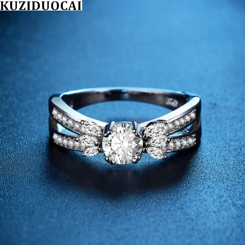 

Kuziduocai New Fashion Jewelry Dazzling Zircon Stainless Steel Wing Bow-knot Foliage Shape Wedding Rings For Women bague femme