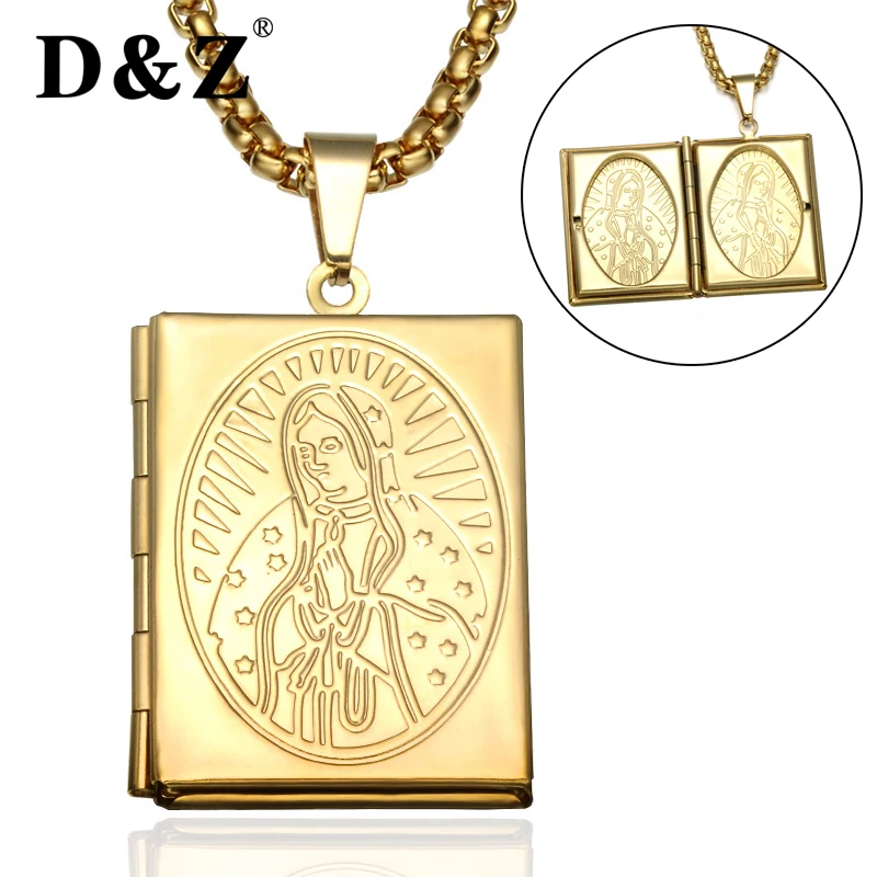 

D&Z Catholic Virgin Mary Pendant Gold Stainless Steel Can Open Memory Locket Photo Frame Pendants & Necklaces Religious Jewelry