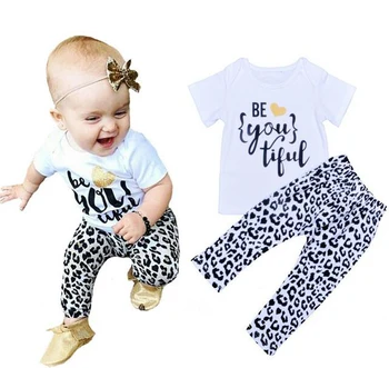

4sets/lot Toddler girls clothing sets kids clothes (T-shirt +pants) letters leopard baby kids set 0530 sylvia sis