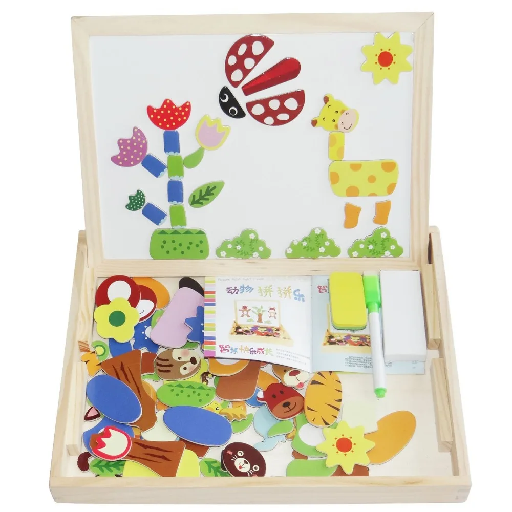 

Multifunction Children Animal Wooden Puzzle Writing Magnetic Drawing Board Blackboard Fantastic Easel Learning & Education Toys