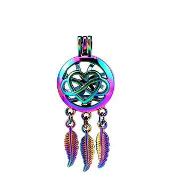 

C791 5pcs/lot Rainbow Color Beaty Dream Catcher Heart Leaf Cage Pendant Pearl Locket Fairytale Party