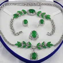 Натуральные очаровательные ювелирные изделия с зелёными камнями ожерелье браслет серьги кольцо набор кварцевые тонкие 925 Серебряные часы Крылья Женщины королева