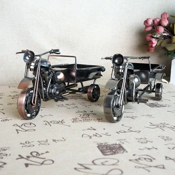 

23*10*10CM Decoration Crafts Figurines Miniatures Decoration Gifts Handcrafted Metal Tricycle With Car Compartments Model