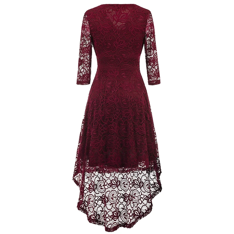 Kostlich 2017 Women Autumn Dress V-Neck 34 Sleeve Lace Hollow Sexy Evening Party Dresses Irregular Hepburn 1950s Vintage Dress (17)