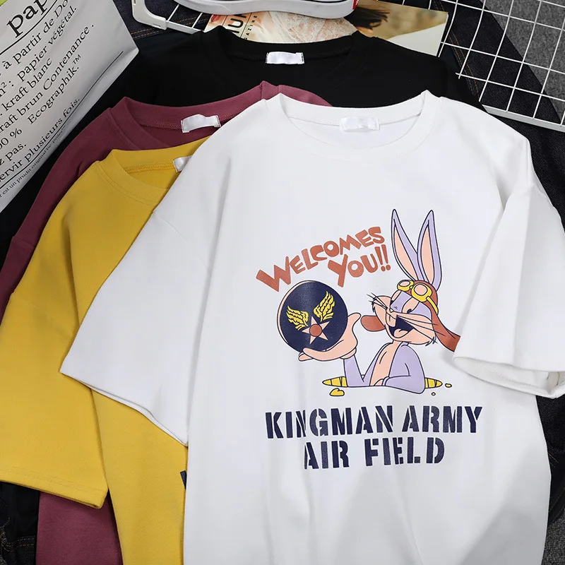 Женская короткая футболка Harajuku Kawaii с круглым вырезом и рисунком кролика 90s