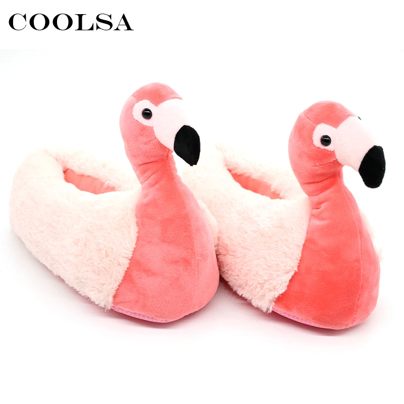 Coolsa/новые зимние женские домашние тапочки, обувь с фламинго, мягкие короткие плюшевые женские теплые домашние тапочки с героями мультфильмов, милые Zapatillas