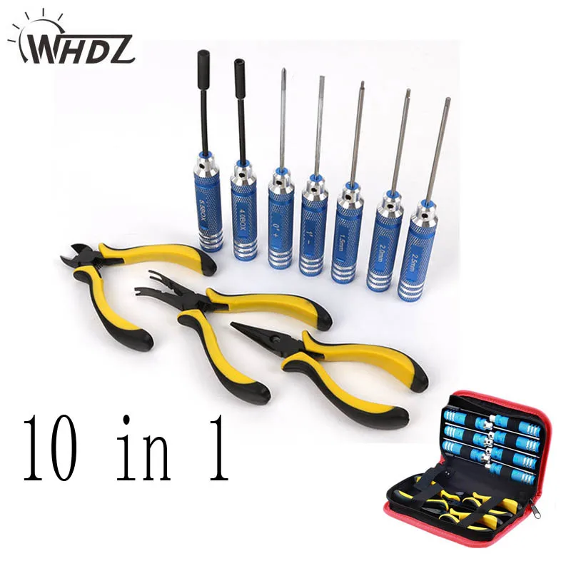 

Tool set 10in 1 RC Tools Kits Box Set Screwdriver Pliers Hex Repair for Helicopter Multirotors