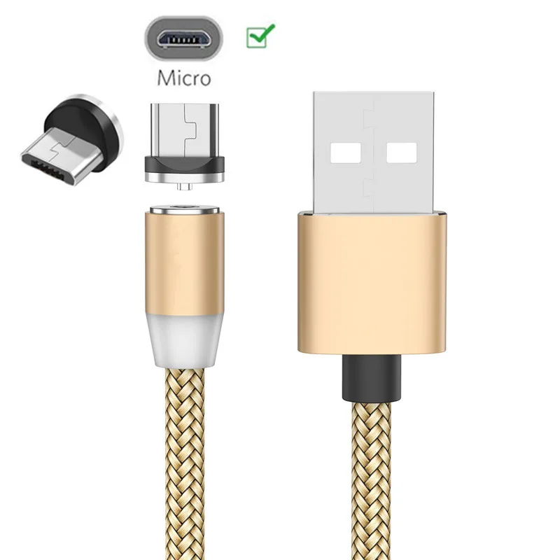 Магнитный микро USB QC 3,0 быстрое зарядное устройство Магнитный провод зарядки для samsung LG W30 Xiaomi 4X Redmi 4 Note 5 6 Pro Android мобильный телефон - Тип штекера: Only Gold 1M Cable