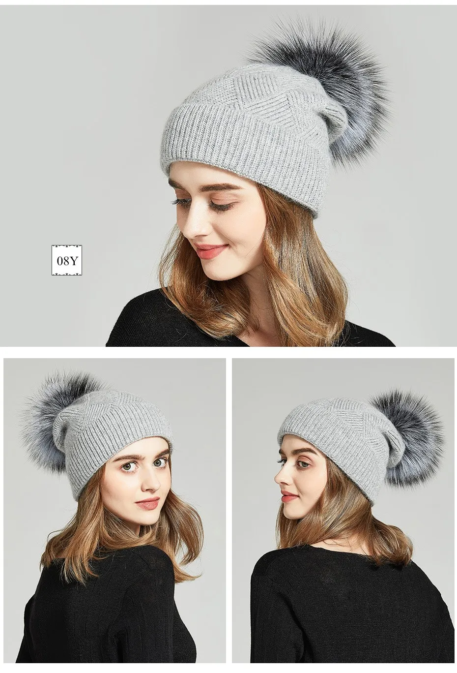 ENJOYFUR зима натуральный мех Pom Hat для Для женщин толстый теплая шерсть шапки леди шляпу громоздкая шапочки меховая шапка женская