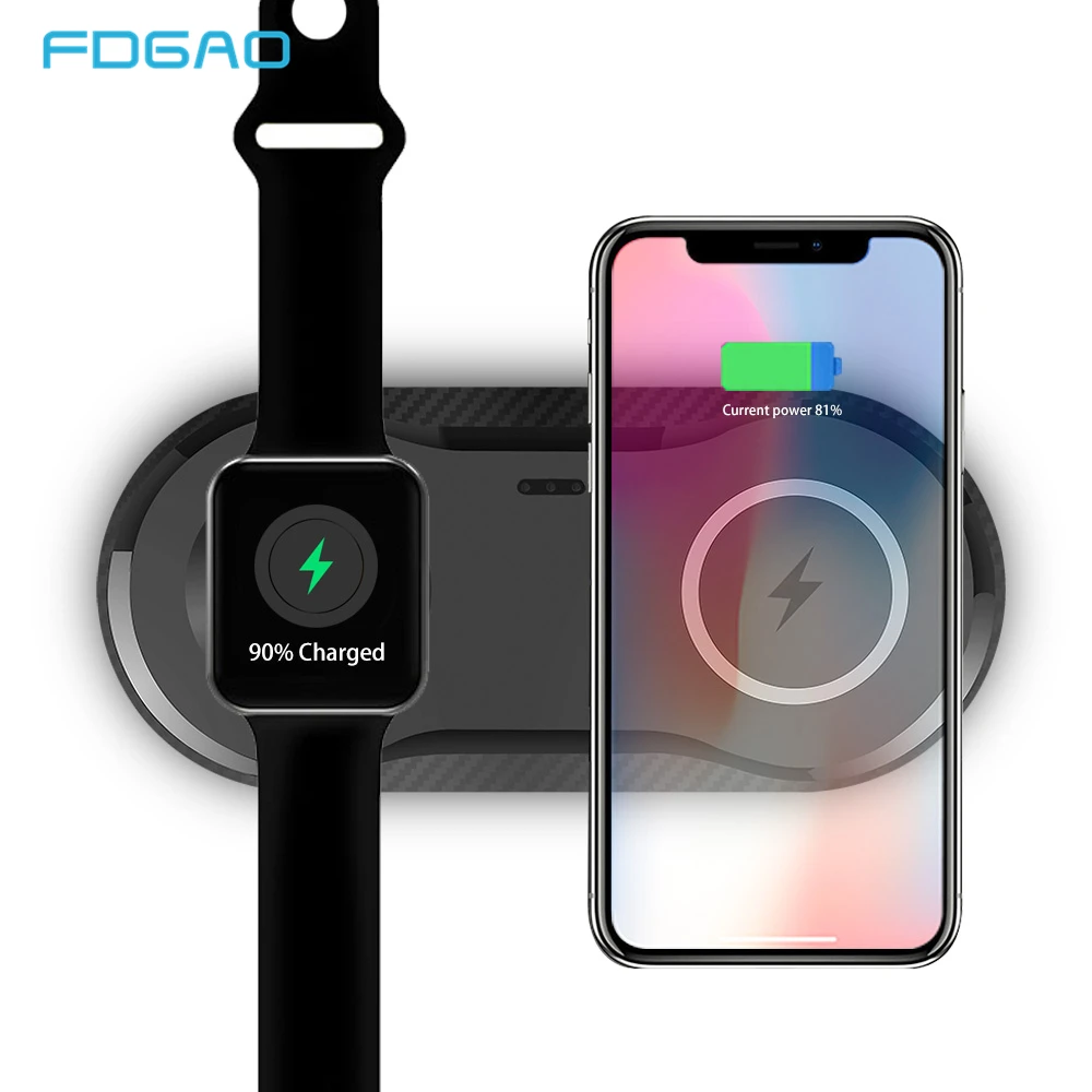 FDGAO 2 in 1 10W Qi Wireless Charger Dock Station USB Fast