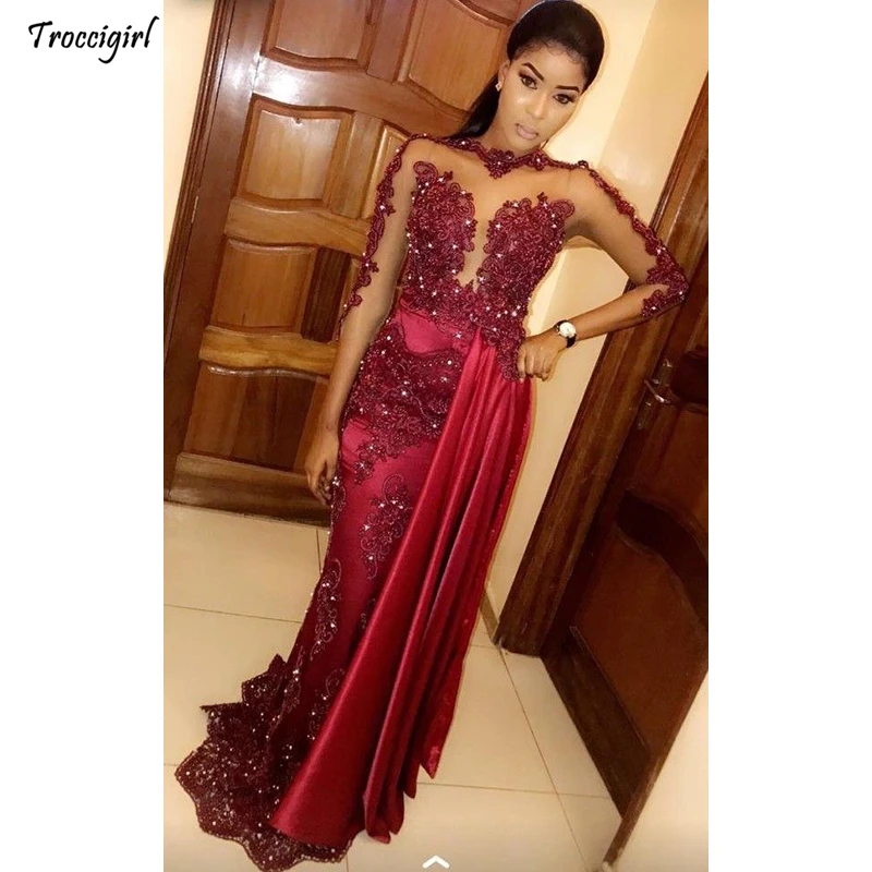 

Sexy Long Mermaid Prom Dresses 2019 New Jewel Neck Floor Length Lace Applique Beaded Formal Evening Dress Party Gowns