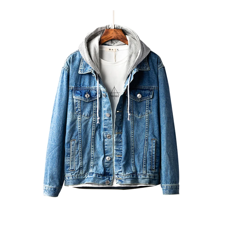 Autumn Men's Denim Hooded Jacket Male Oversize Jeans coat Men Hip hop Streetwear Bomber jacket Detachable hoody Loose Tops