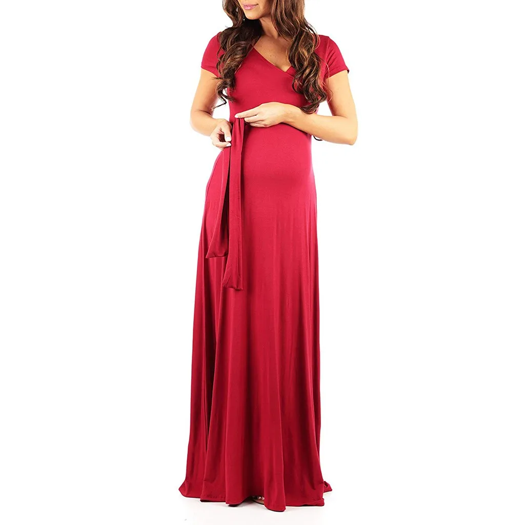 Женское платье с v-образным вырезом и короткими рукавами для беременных, Одноцветный сарафан для беременных, vestido gravida ropa lactancia