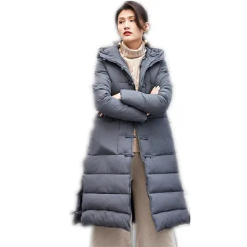 

New Vintage Winter Women Coats 2018 Medium-Long Down Cotton Jacket Buttonhole Loop Warm Cotton-Padded Winter Coats Mujer CQ2670