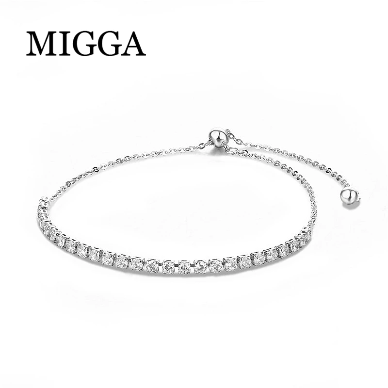 

MIGGA Shining Thin Style Cubic Zirconia Chain Bracelet 4 Colors CZ Stone Silver Color Women Bracelet