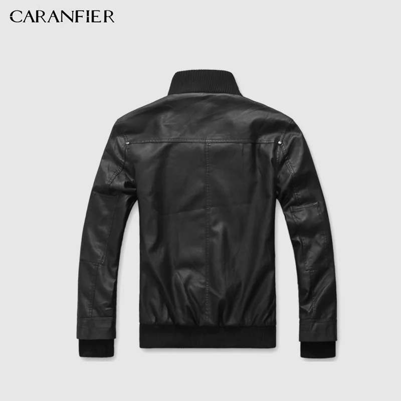 Мужские кожаные куртки CARANFIER зимние теплые пальто с отложным воротником и