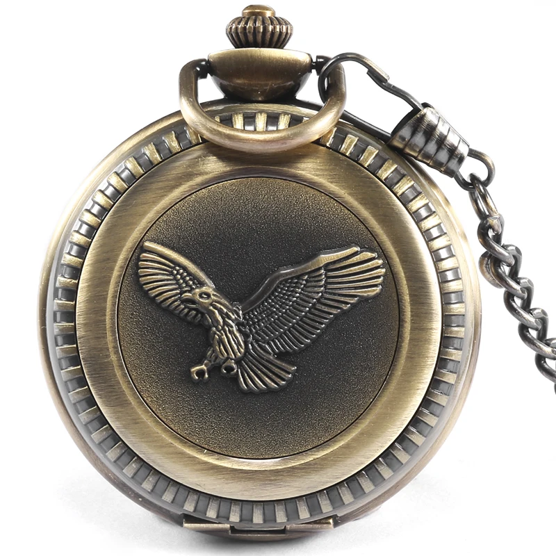 

Retro Eagle Pattern Quartz Men Bronze Pocket Watch 5.5cm Big Dial Fob Waist Chain Relogio De Bolso Men High Quality Watch Clock