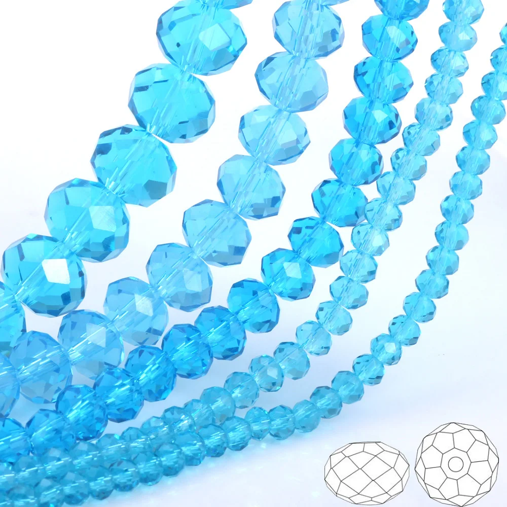 

OlingArt 3/4/6/8/10mm Round Glass Beads Rondelle Austria Faceted Crystal Sea Blue Sky Color Loose Bead DIY Jewelry Making